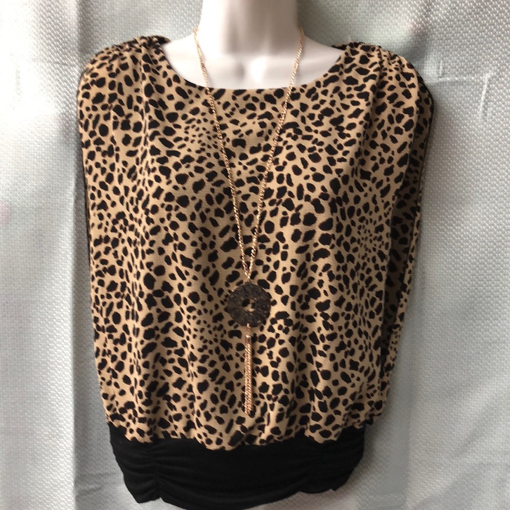 fashion print leopard collar blouse